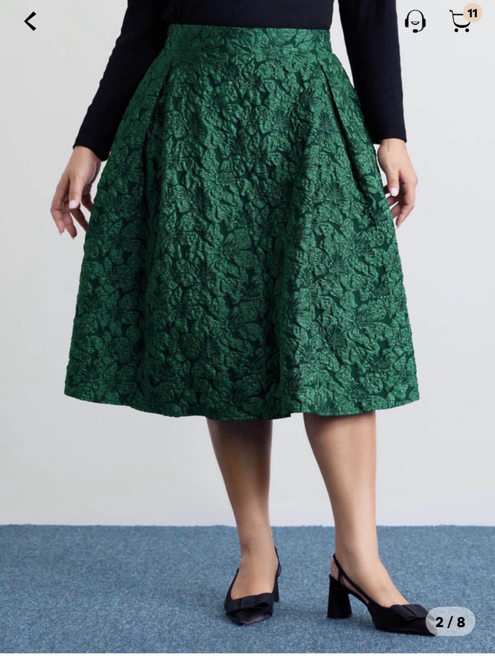BloomChic Green Floral Jacquard Midi Skirt